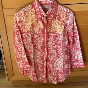 Women’s Robert Graham Coral Embroidered 3/4 Sleeve Blouse Size Small